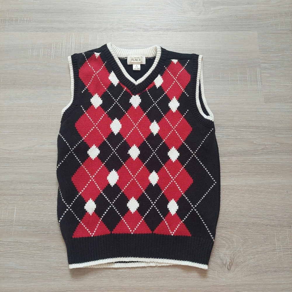 Children's Place Boys Argyal Sweater Vest 5/6